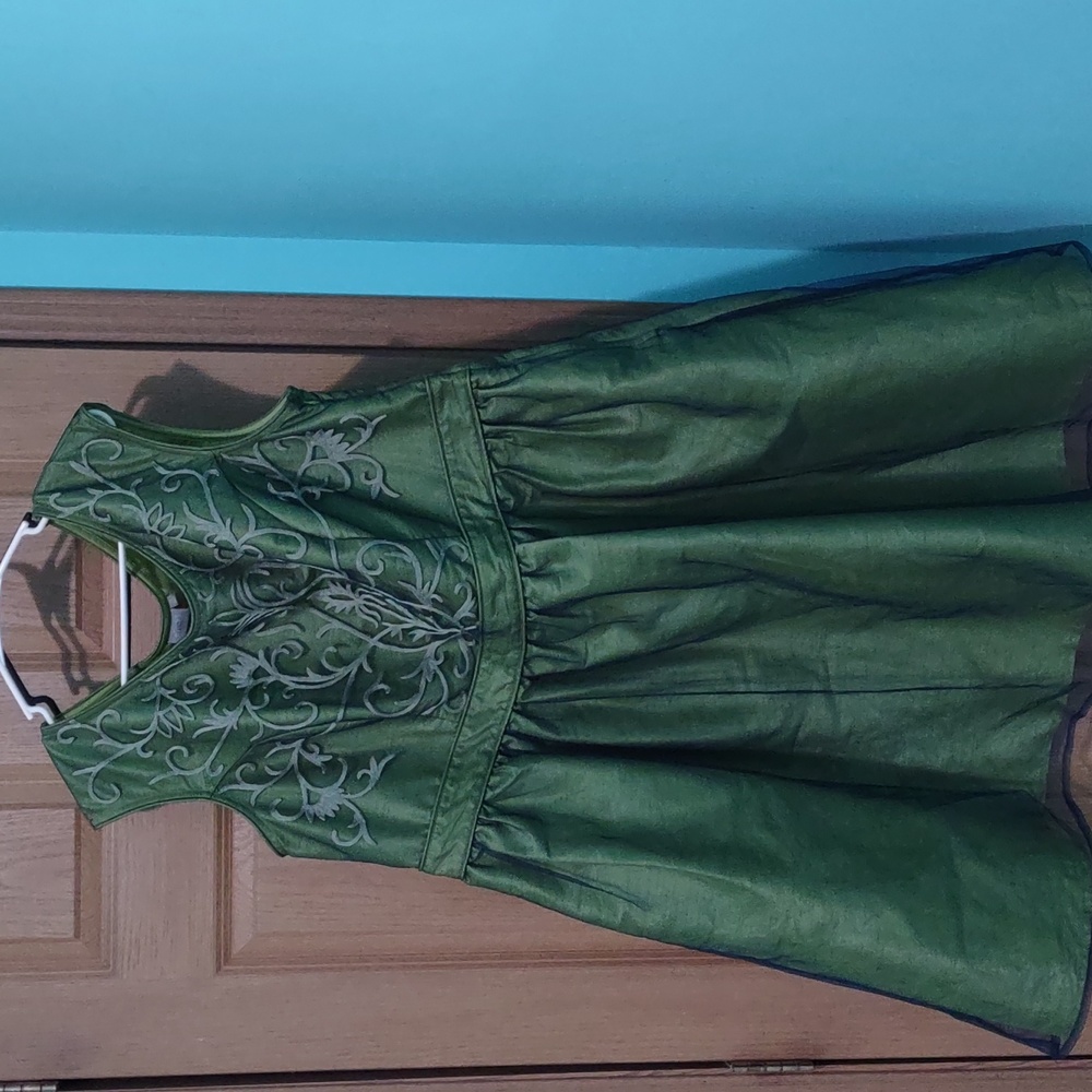 eShakti Green Fit and Flare Midi Dress for Weddings